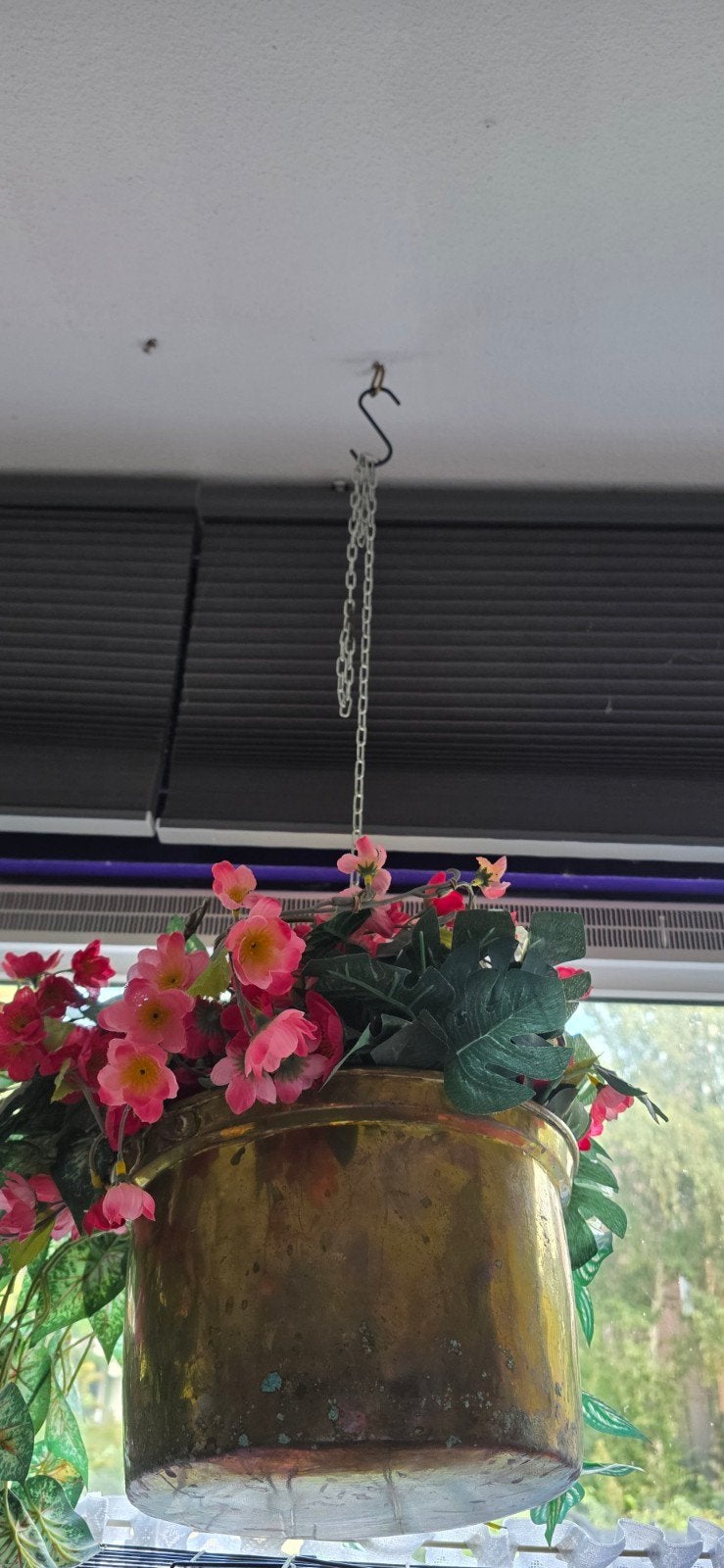 Vintage Koperen Hangpot met Kunstbloemen, Ophalen of Verzenden, Koper