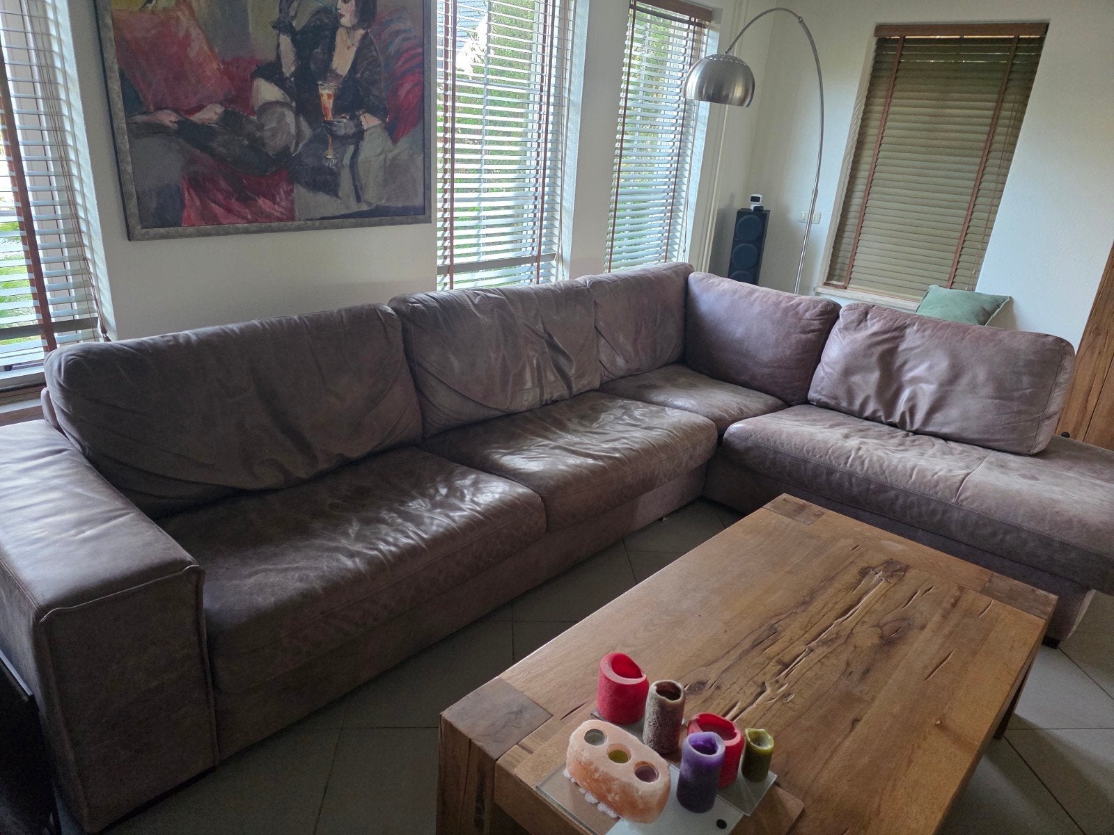 Comfortabele Hoekbank van Leer, Ophalen, Gebruikt, Hoekbank, 300 cm of meer