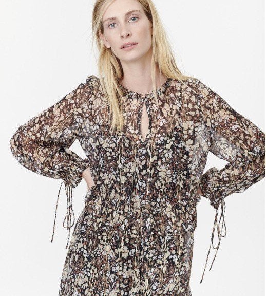 prachtige jurk in herfsttinten MUNTHE zijdemix mt 42/40, Kleding | Dames, Maat 42/44 (L), Onder de knie, Meerkleurig, Verzenden