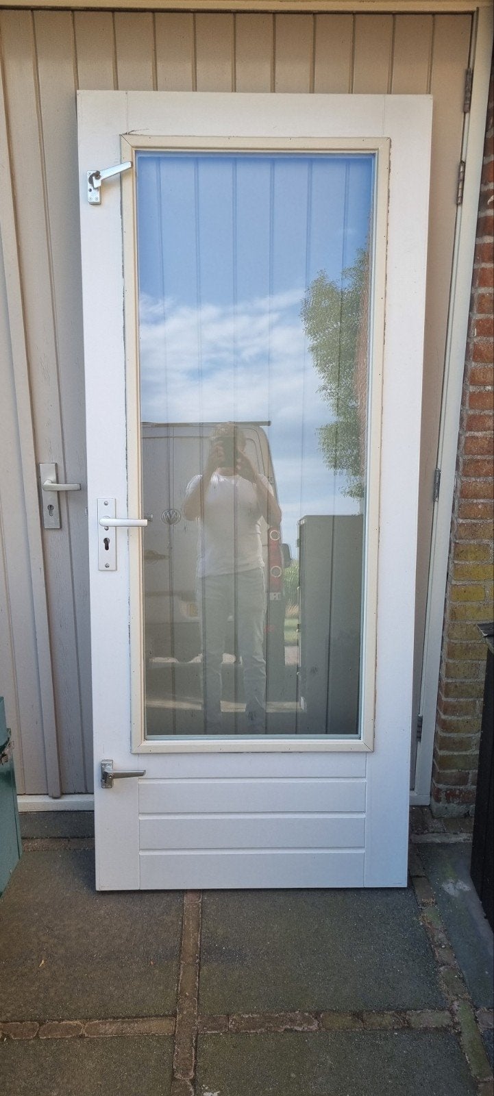 Witte Buitendeur met dubbelglas- Gebruikt, Ophalen, Gebruikt, Buitendeur, 200 tot 215 cm