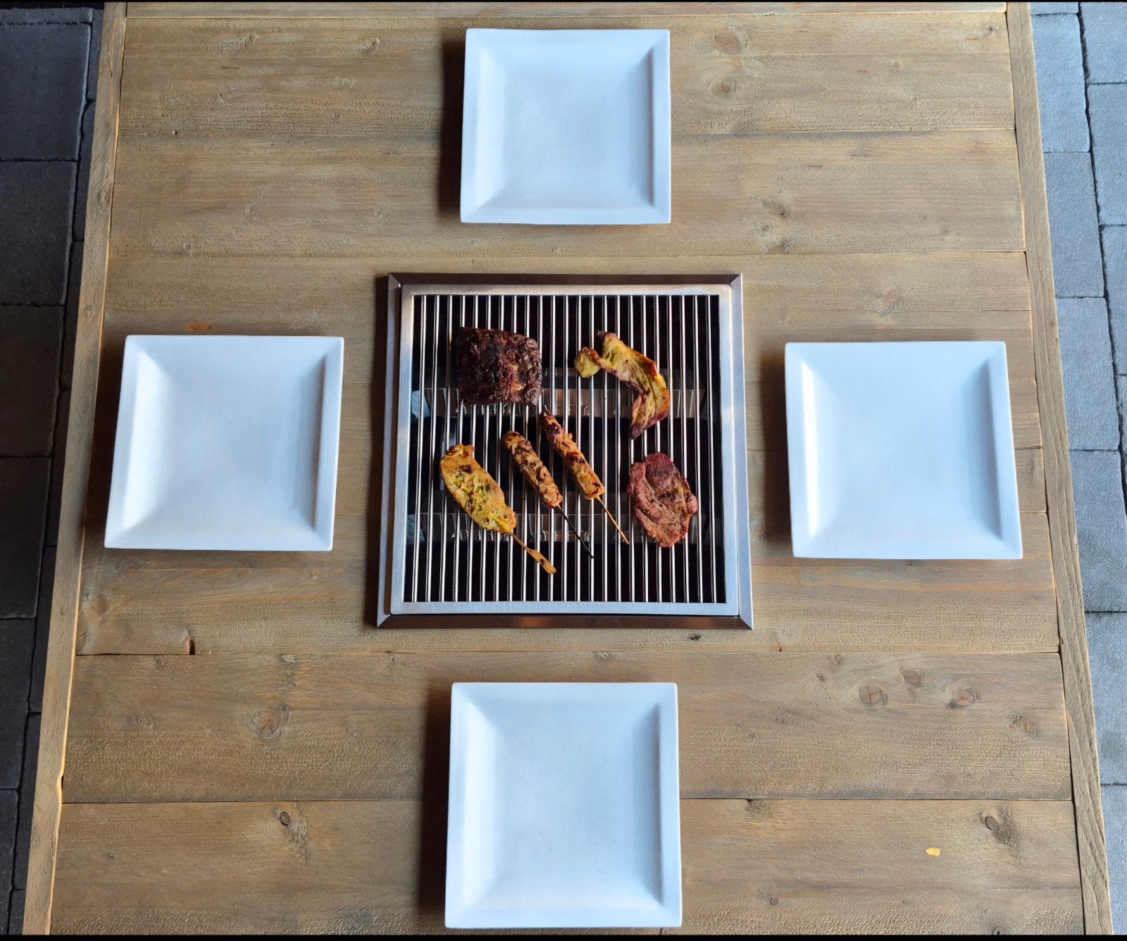 Barbecuetafel hout kolompoot gasbarbecue ingebouwd in tafel, Ophalen of Verzenden, Nieuw