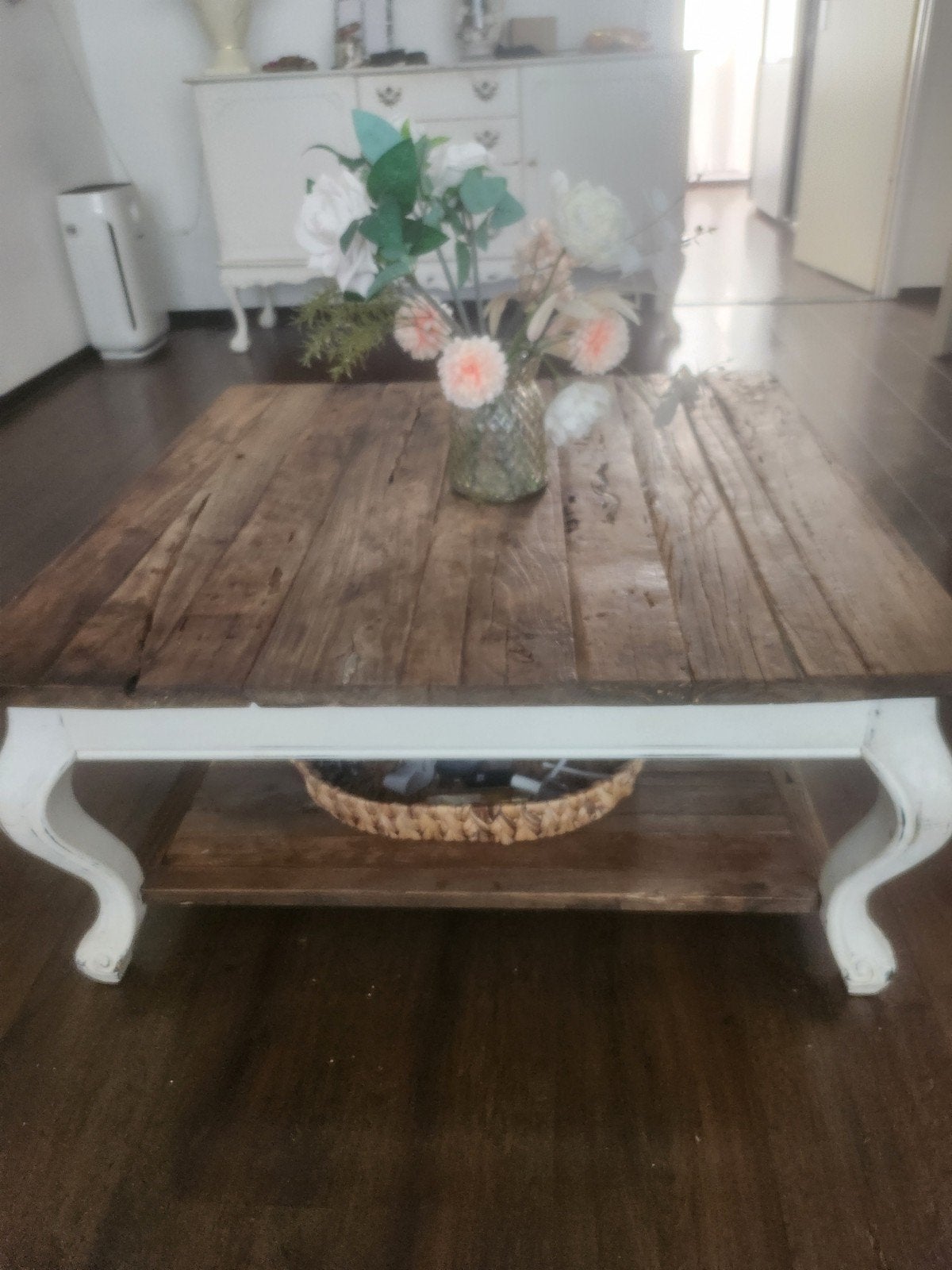 Rustieke salontafel  Riviera Maison driftwood, Ophalen, Gebruikt, 50 tot 100 cm, Vierkant