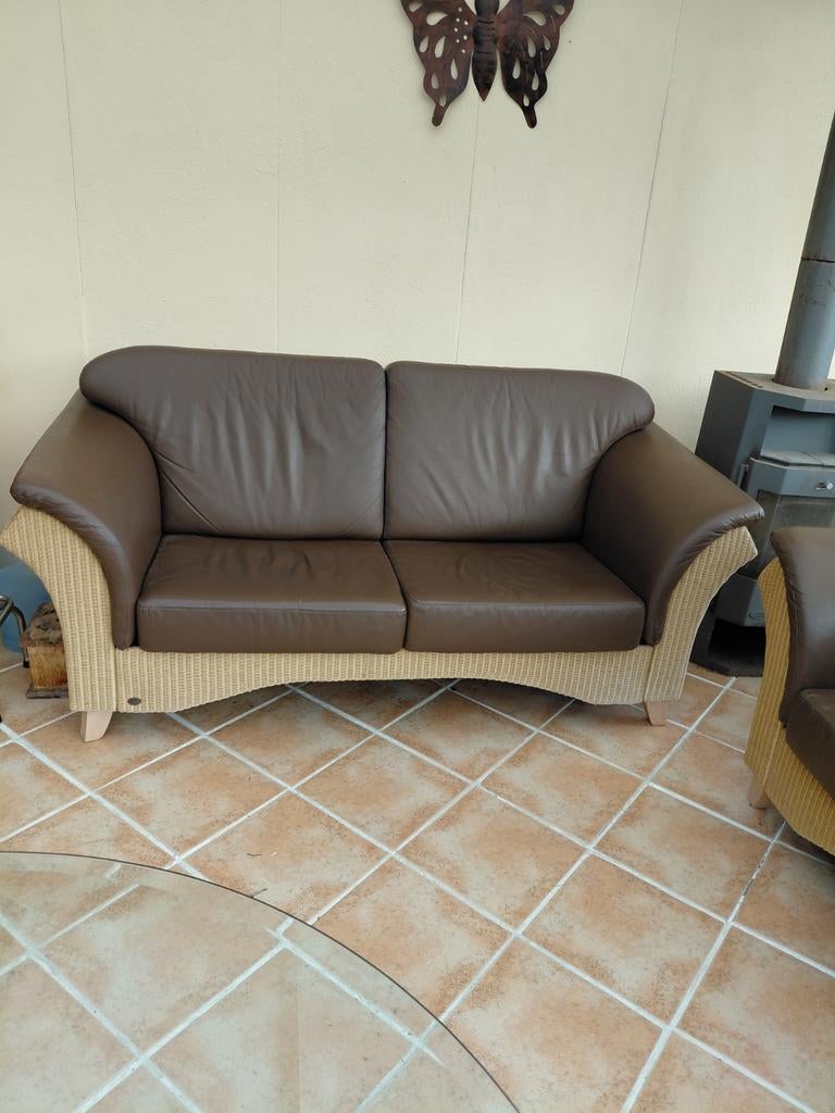 2 en 21/5  zits banken . Van loom met leer bekleed., Ophalen of Verzenden, Gebruikt, 75 tot 100 cm, Leer