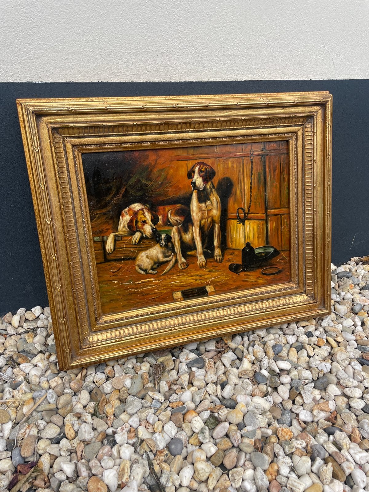 Vintage Schilderij: Honden in Gouden Lijst, Ophalen