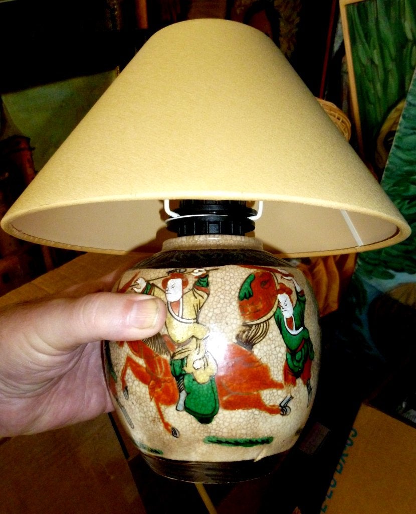 leeuwenkopjes bronzen vergulde  olielamp oude gemberpotlamp, Antiek en Kunst, Ophalen of Verzenden