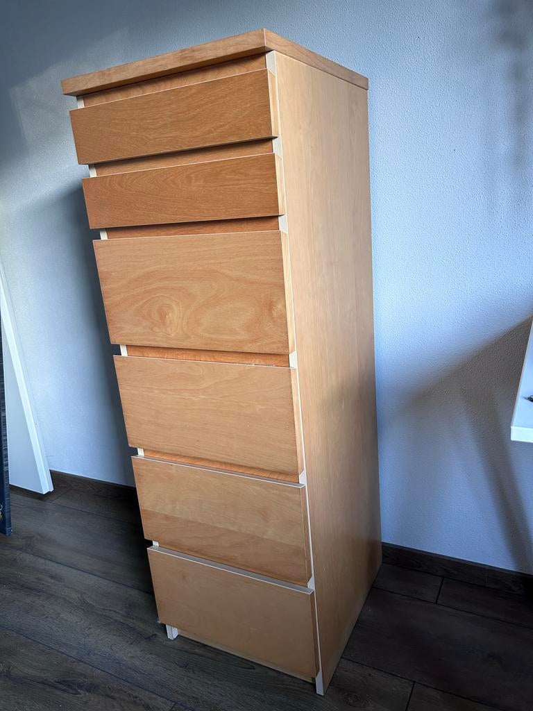 IKEA Ladekast met 6 Lades en Inklapbare Spiegel beukenkleur, Huis en Inrichting, Kasten | Ladekasten, Minder dan 50 cm, Gebruikt