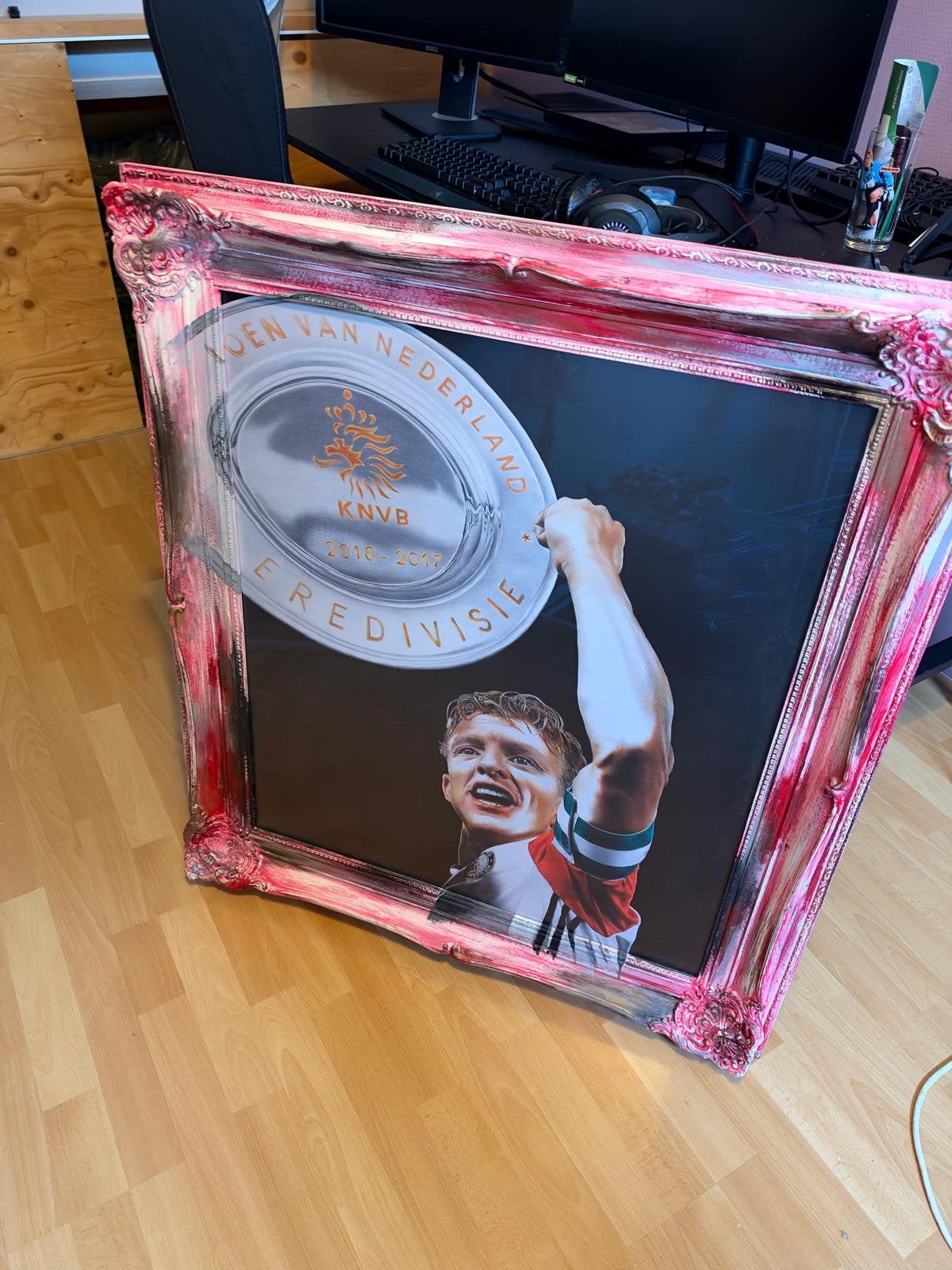 Schilderij Dirk Kuijt kampioenschap 2017, Ophalen, Hout, Gemengde techniek, Op houten frame