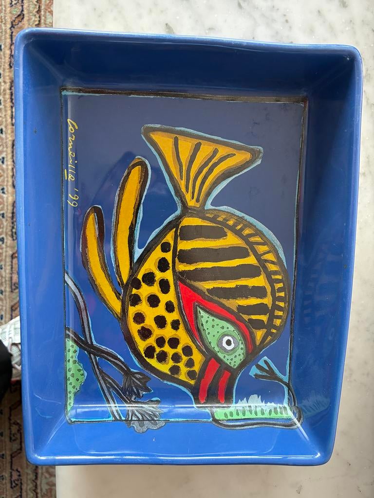 Corneille ovenschaal 23x18 met vismotief, Ophalen, Porselein of Keramiek, Schaal, Zo goed als nieuw