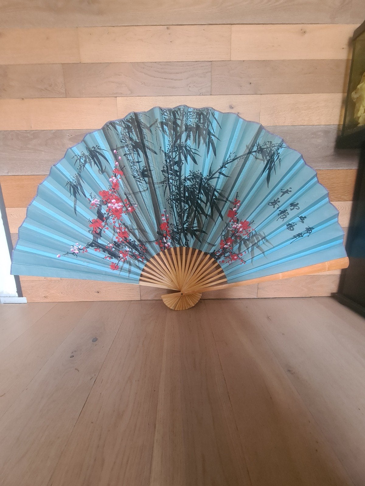 Grote Chinese waaier blauw met bloemen - 160cm, Huis en Inrichting, Ophalen, Zo goed als nieuw, Blauw, Oosters