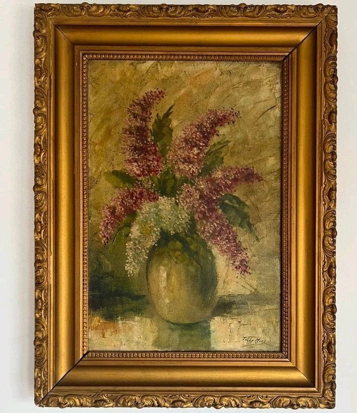groot Schilderij Tilly Moes Bloemenstilleven in barok lijst, Bloemen, Doek, Realistisch, Olieverf