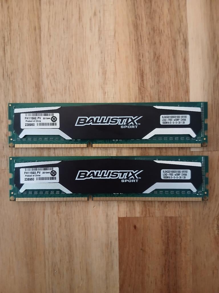 Ballistix Sport DDR3 RAM Geheugen - 2x 4GB, Gebruikt, Server, 8 GB, DDR3