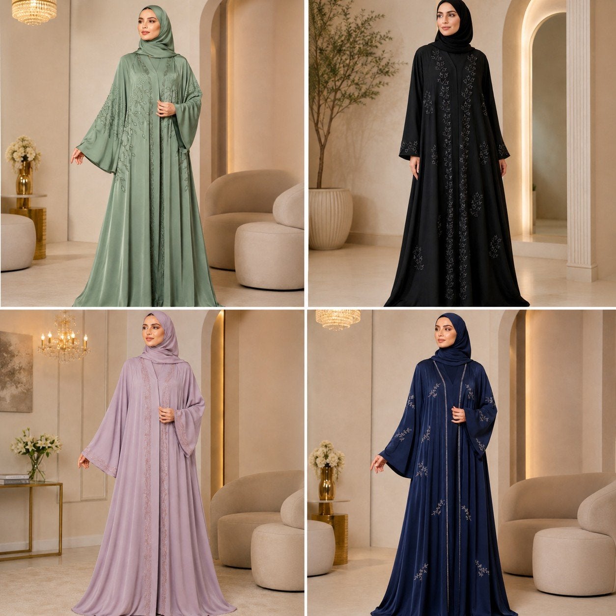 Elegante abaya’s gemaakt in Dubai met hijab en ceintuur✨️, Zwart, Nieuw, Ophalen of Verzenden, Handgemaakt