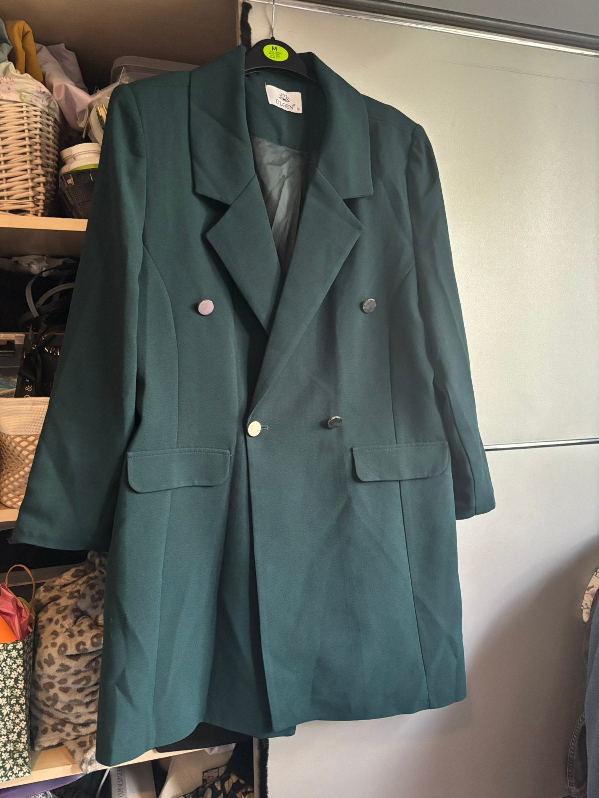 Donkergroen lange colbert met broek maat 50 2x gedragen, Kleding | Dames, Kostuum of Pak, Maat 46/48 (XL) of groter, Ophalen of Verzenden