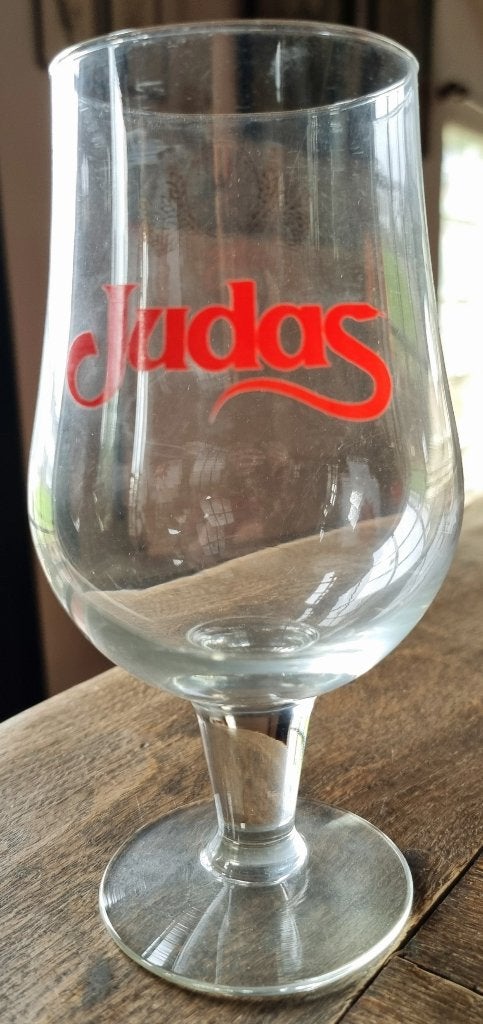 Prachtig Judas bierglas uit de jaren 90 - IZGST - puntgaaf, Verzamelen, Biermerken, Ophalen of Verzenden, Zo goed als nieuw, Glas of Glazen