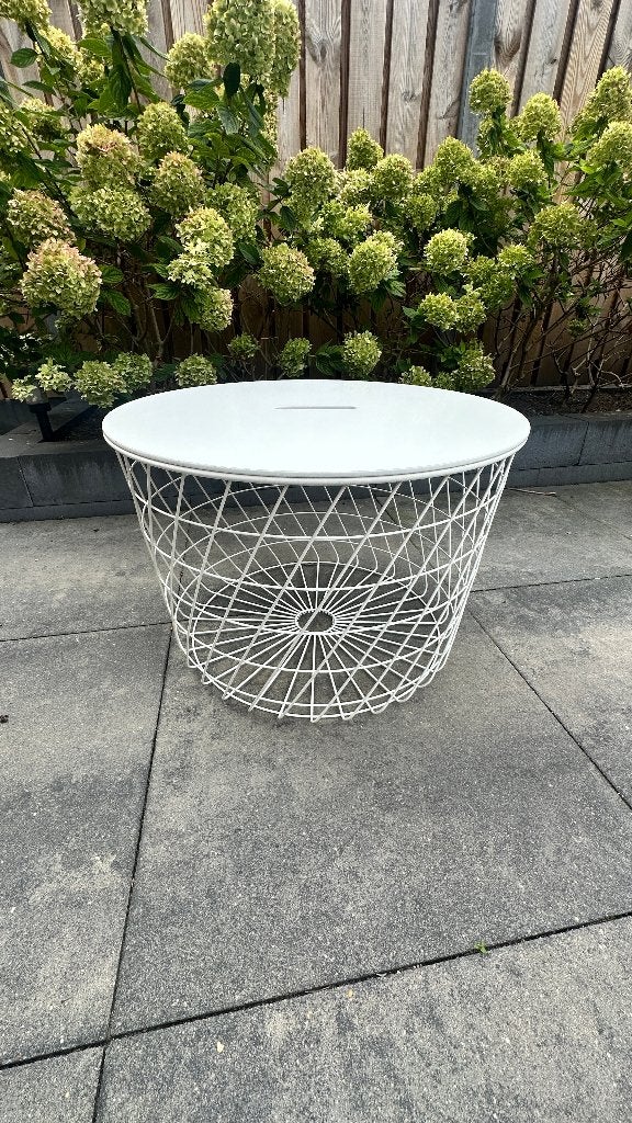 IKEA KVISTBRO opbergtafel, wit, met deksel 60cm, Ophalen, Minder dan 45 cm, Metaal of Aluminium, Rond
