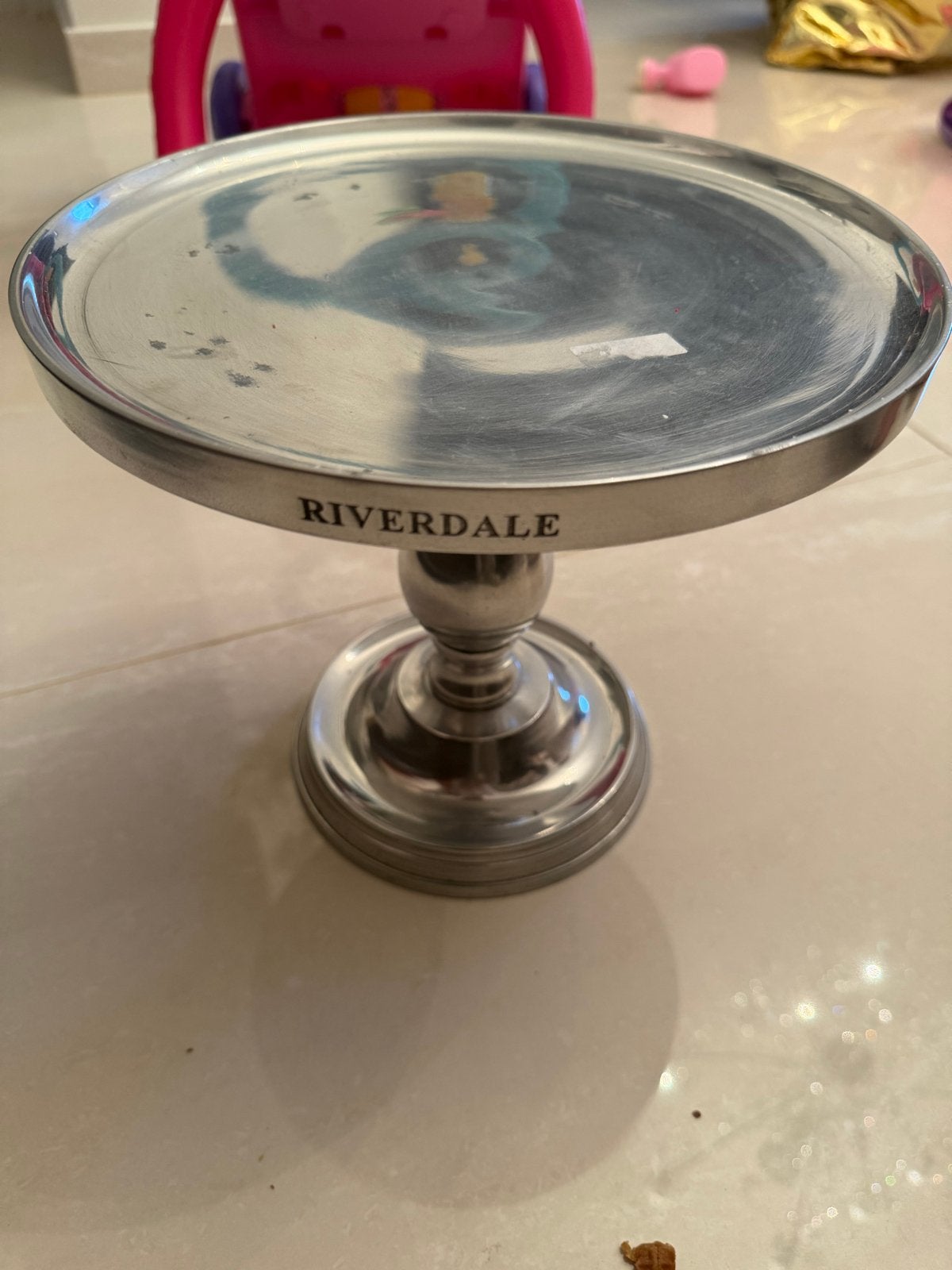Riverdale Metalen Dienblad op Voet - Zilverkleurig, Ophalen, Rond, Metaal, Dienblad