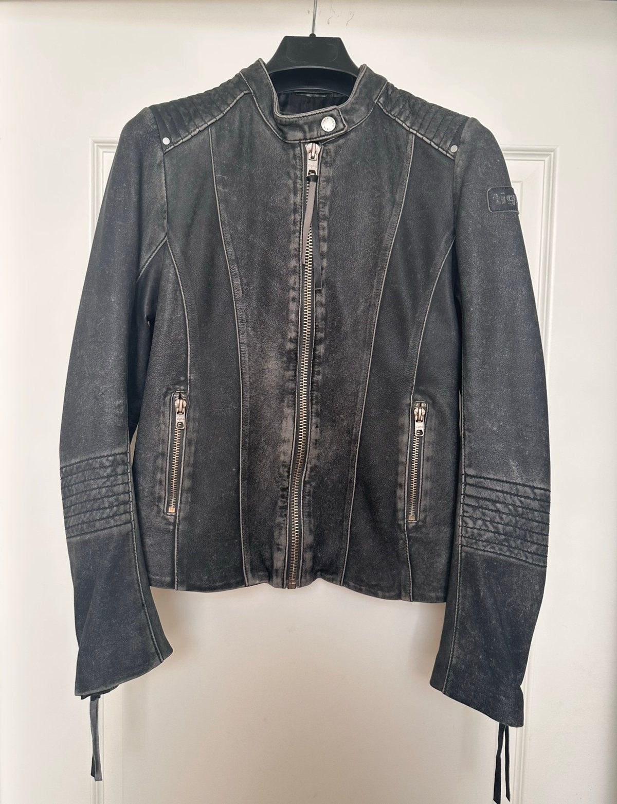 TIGHA Biker Jas Leren Jas Dames Maat XS/S, Ophalen of Verzenden, Zo goed als nieuw, Maat 34 (XS) of kleiner, Zwart