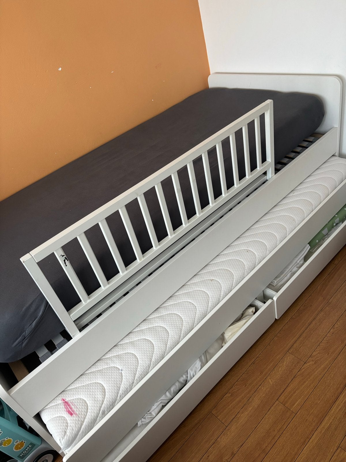 IKEA uitschuifbaar kinderbed met matras en lade, Ophalen, Gebruikt, 70 tot 85 cm, Lattenbodem