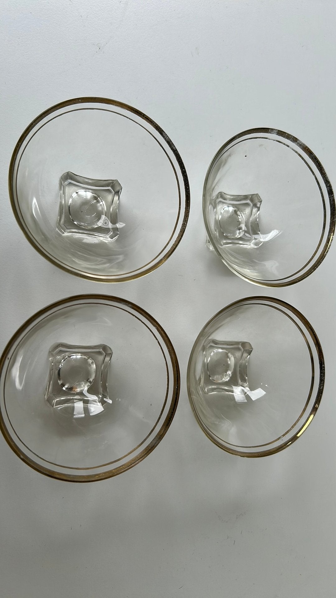 Vintage 4 kristallen ijs coupe’s  met gouden randje, Ophalen of Verzenden