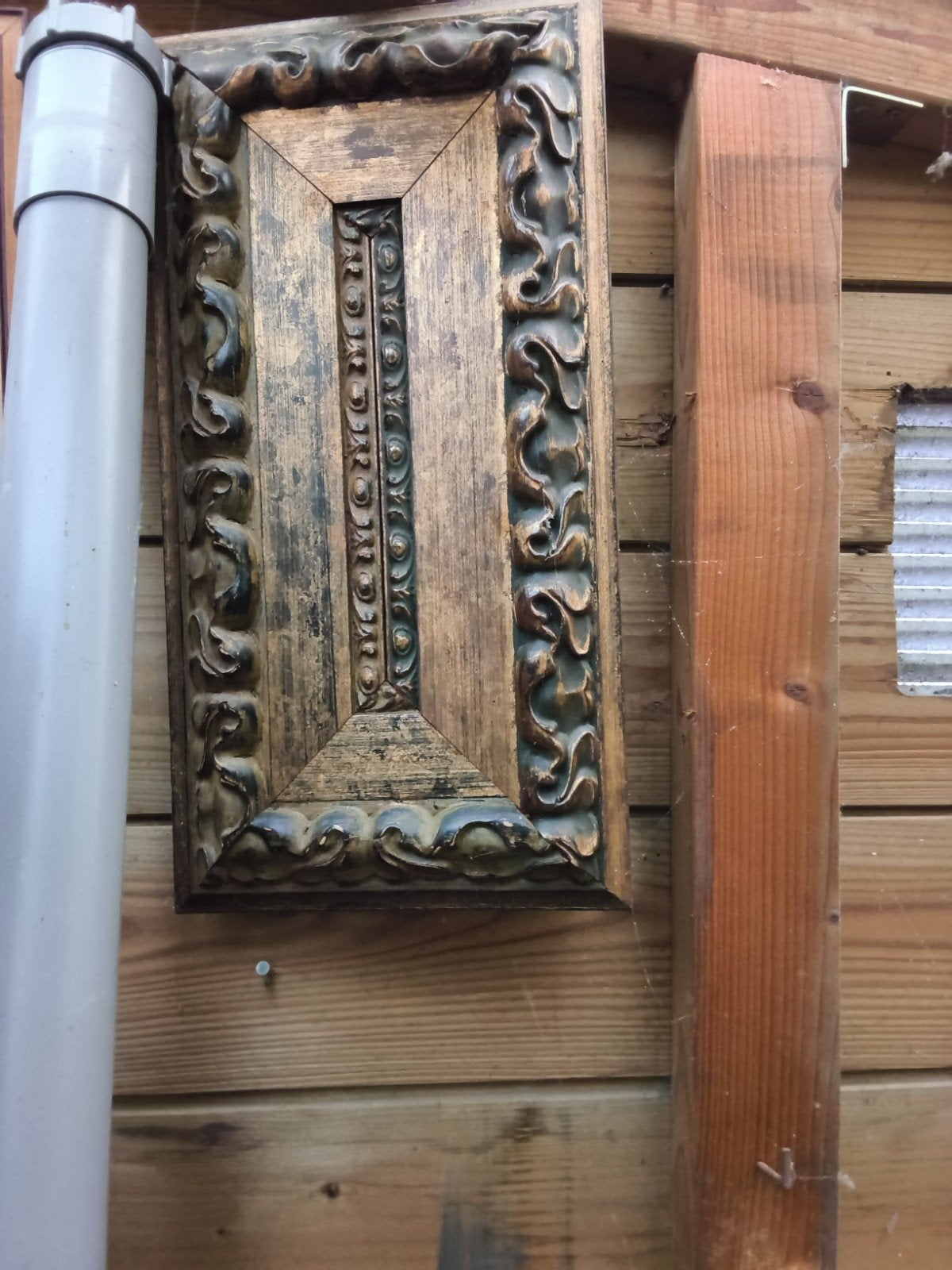 Antieke houten fotolijst met sierrand, Bruin, Gebruikt, Met sierrand, Ophalen of Verzenden