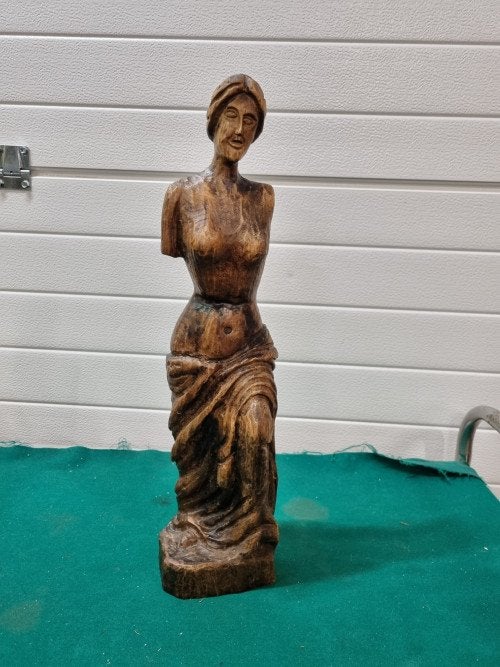 houten beeld van dame houtsnijwerk, Ophalen of Verzenden