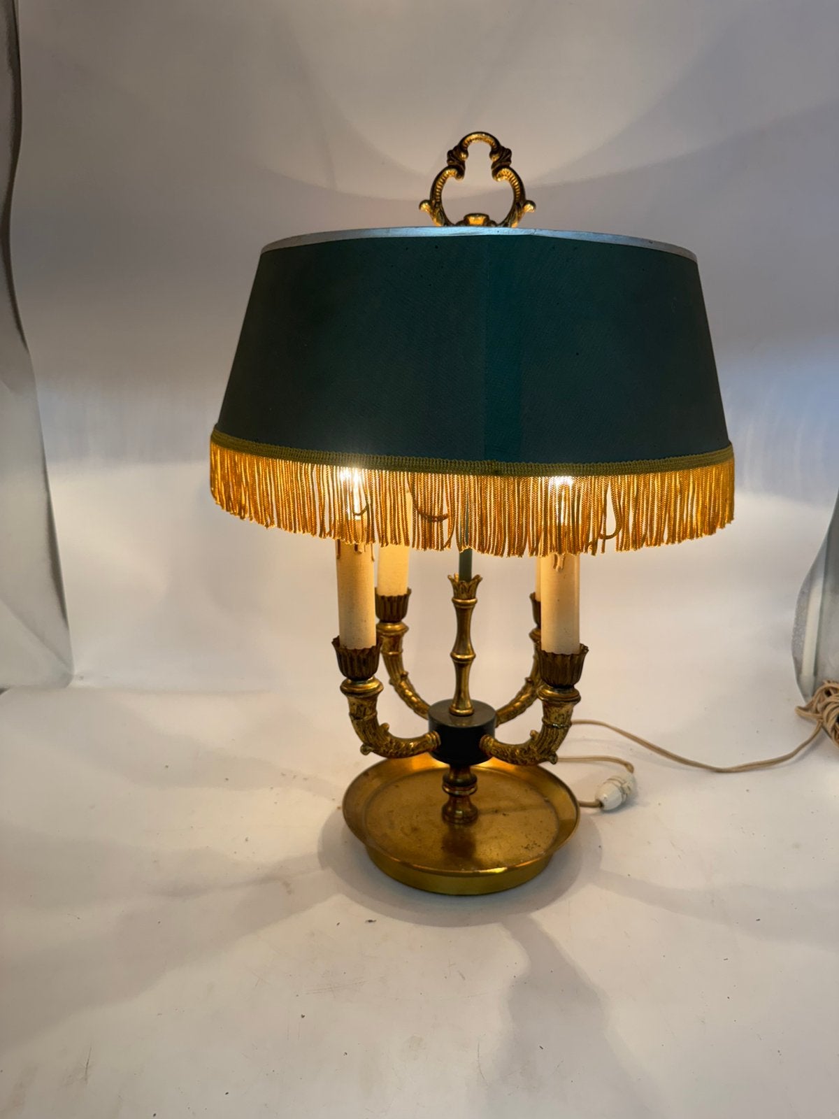 Klassieke Bouillotte Lamp met Groene Kap -, Ophalen of Verzenden