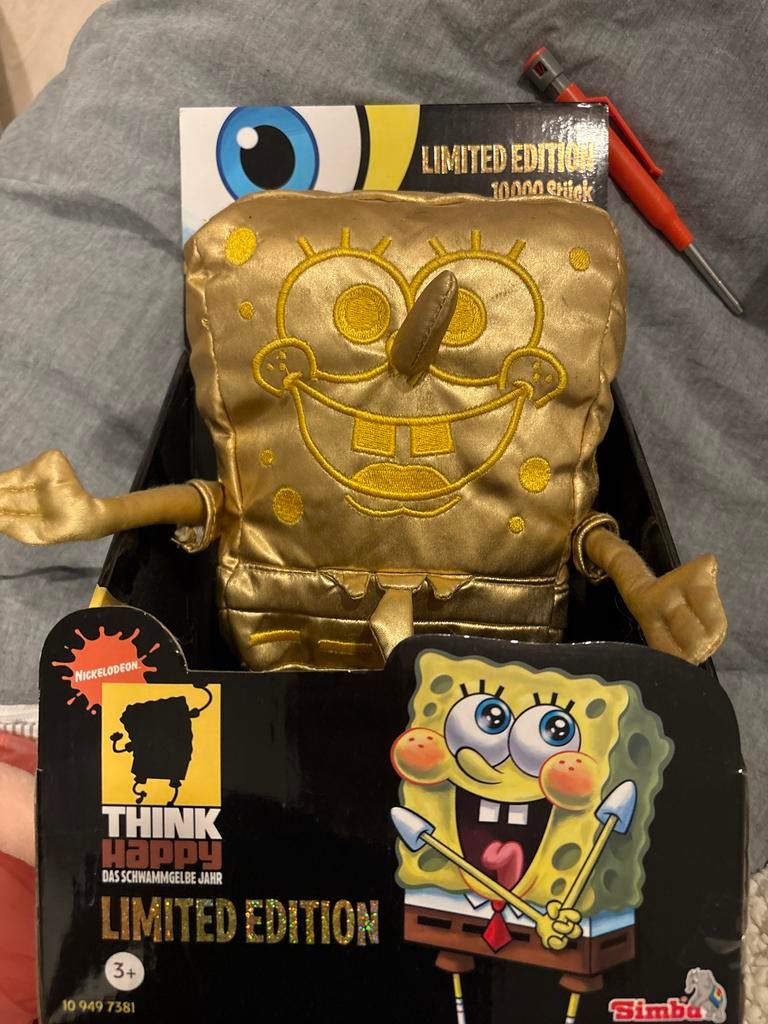 Limited Edition Gouden Spongebob Knuffel - Nieuw in Doos, Met doos, Overige merken, Overige karakters, Overige typen