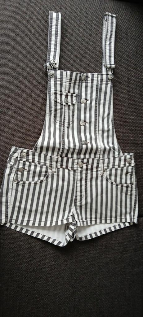 Gestreepte tuinbroek salopette zwart/wit maat 38 Divided, Maat 38/40 (M), Kort, Zwart, H&M Divided