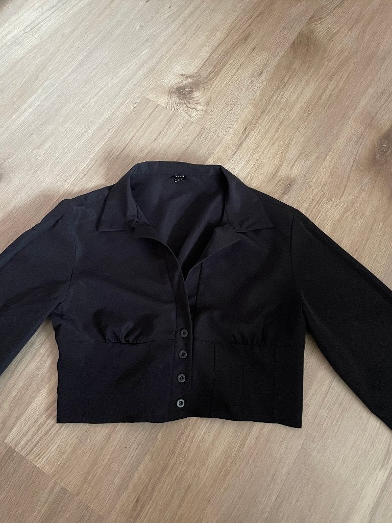 Zgan cropped blouse met strik achterkant, Kleding | Dames, Blouses en Tunieken, Zwart, Maat 42/44 (L), Ophalen of Verzenden, Zo goed als nieuw
