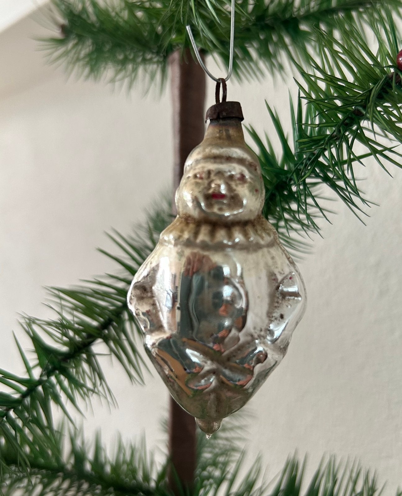 Antieke kerstbal, pierrot, clown, Ophalen of Verzenden, Gebruikt