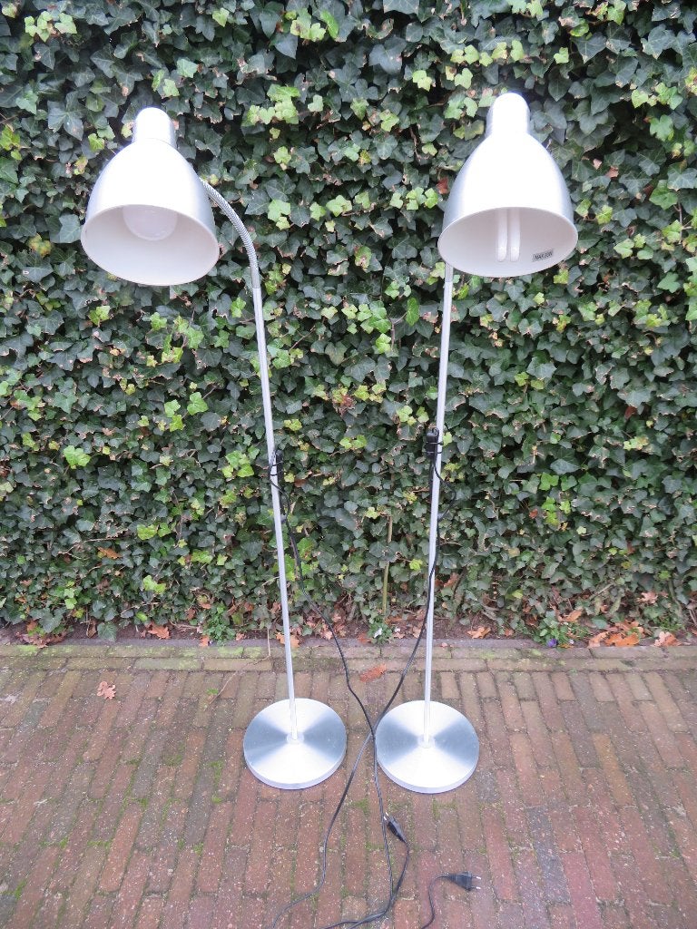 2 grijze staande schemerlampen met flexibele kop, Huis en Inrichting, Ophalen, Metaal, 150 tot 200 cm