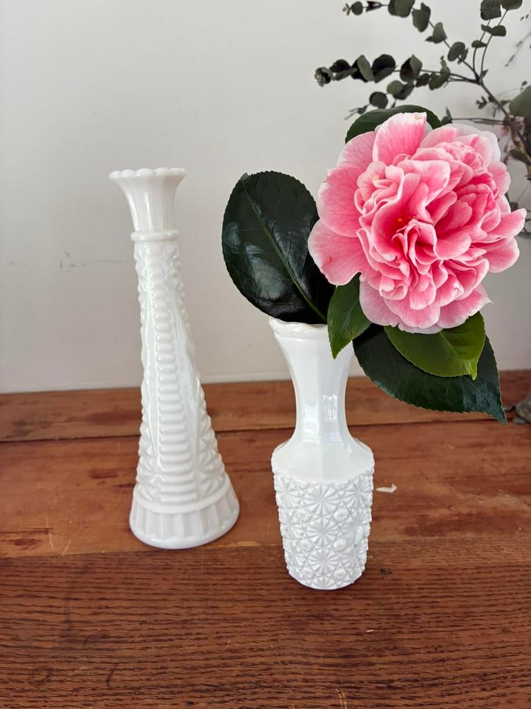 Vintage Wit melkglas vaas vazen Anchor Hocking, Wit, Aardewerk of Porselein, Ophalen of Verzenden, Zo goed als nieuw
