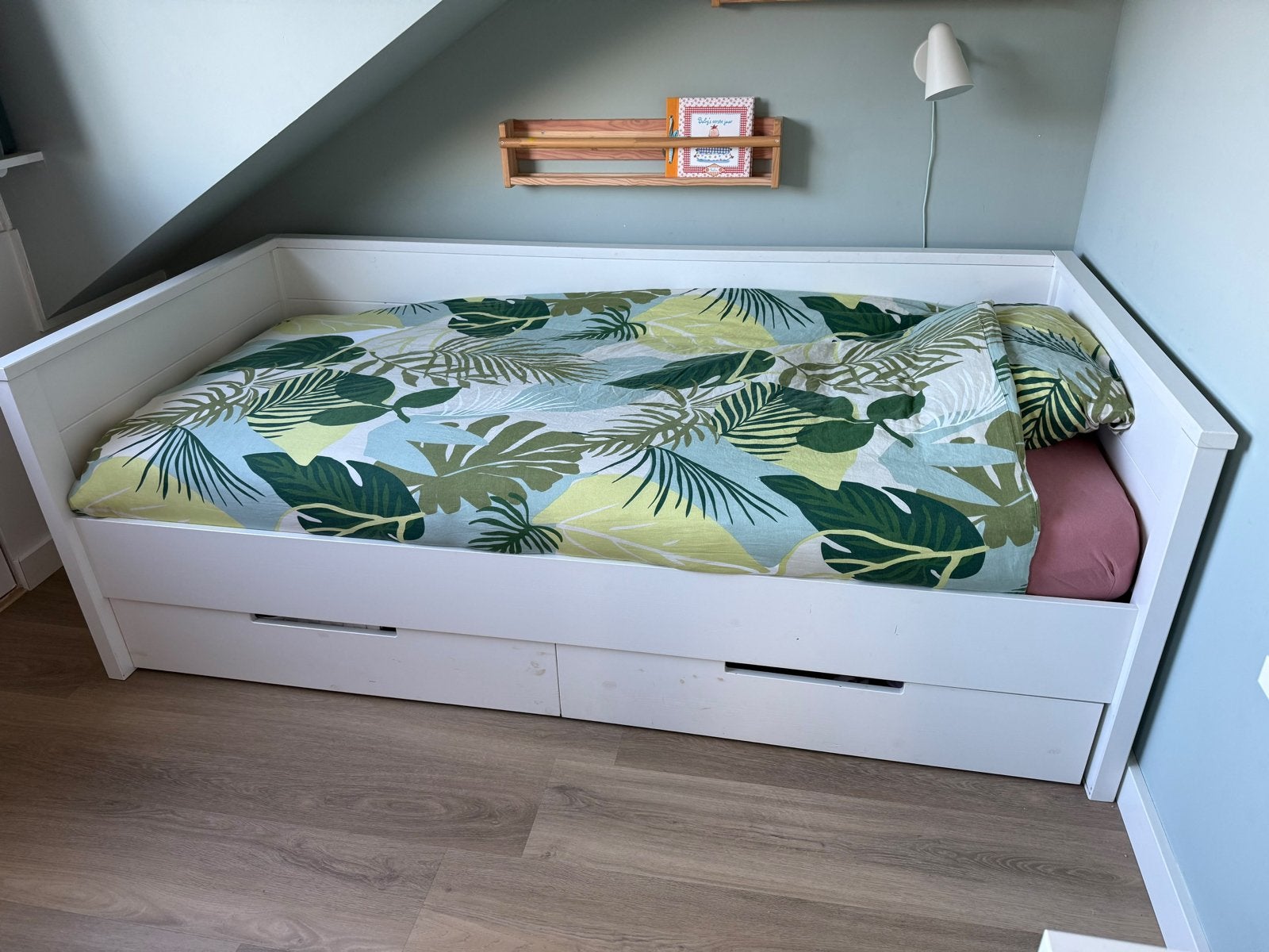 Woood Bedbank Wit Massief Grenen 90x200cm, Ophalen, Gebruikt, 90 cm, Eenpersoons