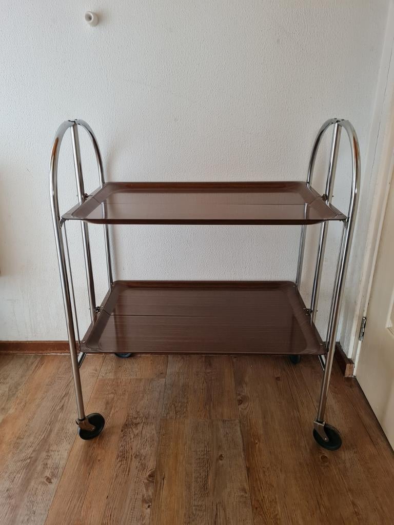 Opvouwbare serveerwagen trolley vintage, Ophalen, Gebruikt, 50 tot 100 cm, Retro vintage midcentury
