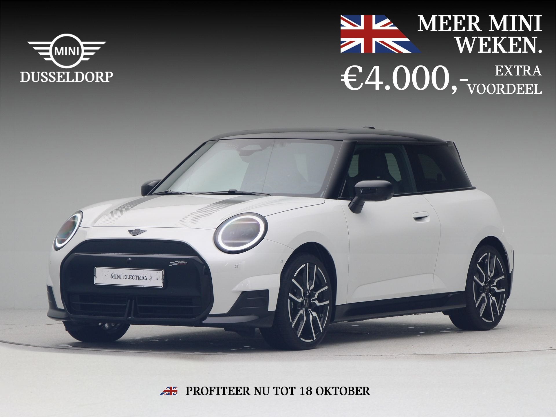 MINI Cooper SE John Cooper Works Pakket L PRIVATE LEASE EUR, Auto's, Zwart, 4 stoelen, Nieuw, Verwarmde buitenspiegels