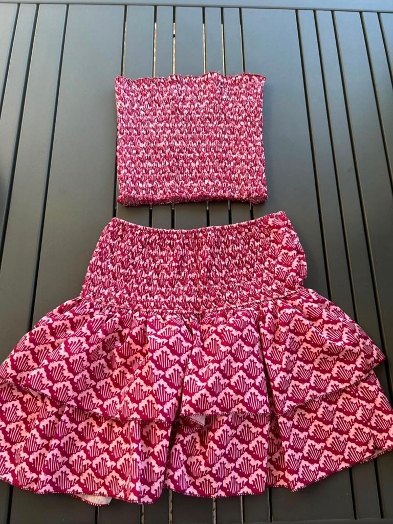 Fashiontiger Skort en Topje Set - Roze/Rood, Kleding | Dames, Rokken, Ophalen of Verzenden, Zo goed als nieuw, Roze, Maat 36 (S)