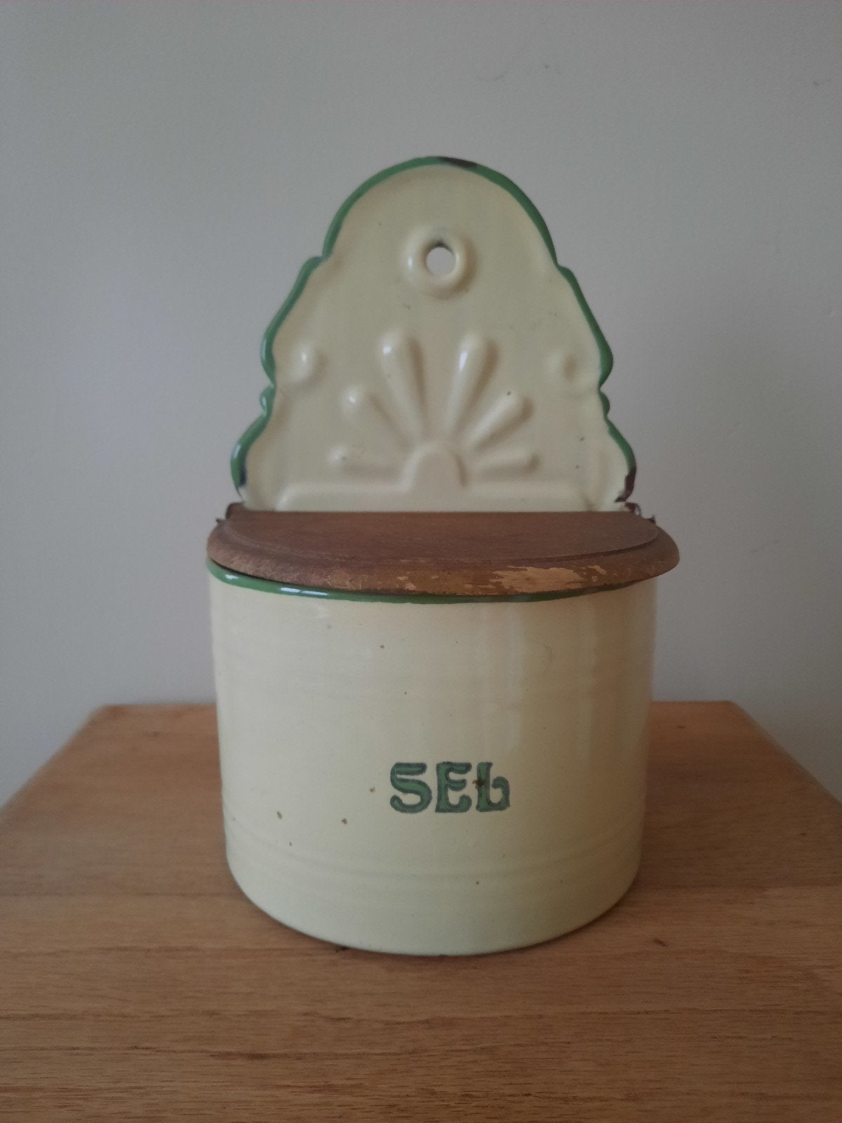 Vintage emaille zoutpot, Ophalen of Verzenden