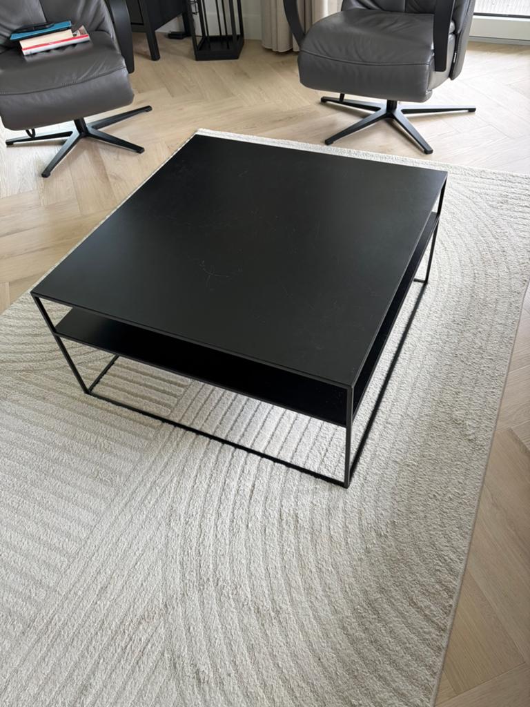 Zwart metalen salontafel 80 x 80 x 40 cm met tussenblad, Ophalen, Vierkant, 50 tot 100 cm, Zo goed als nieuw