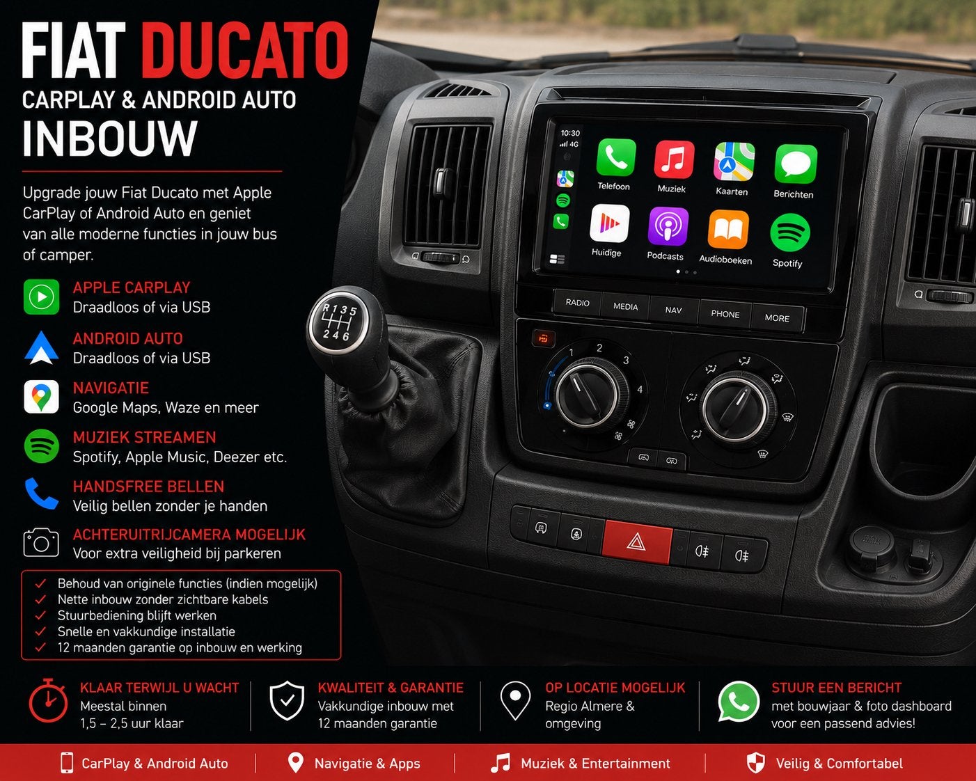 Fiat Ducato CarPlay & Android Auto Inbouw, Auto diversen, Ophalen, Zo goed als nieuw
