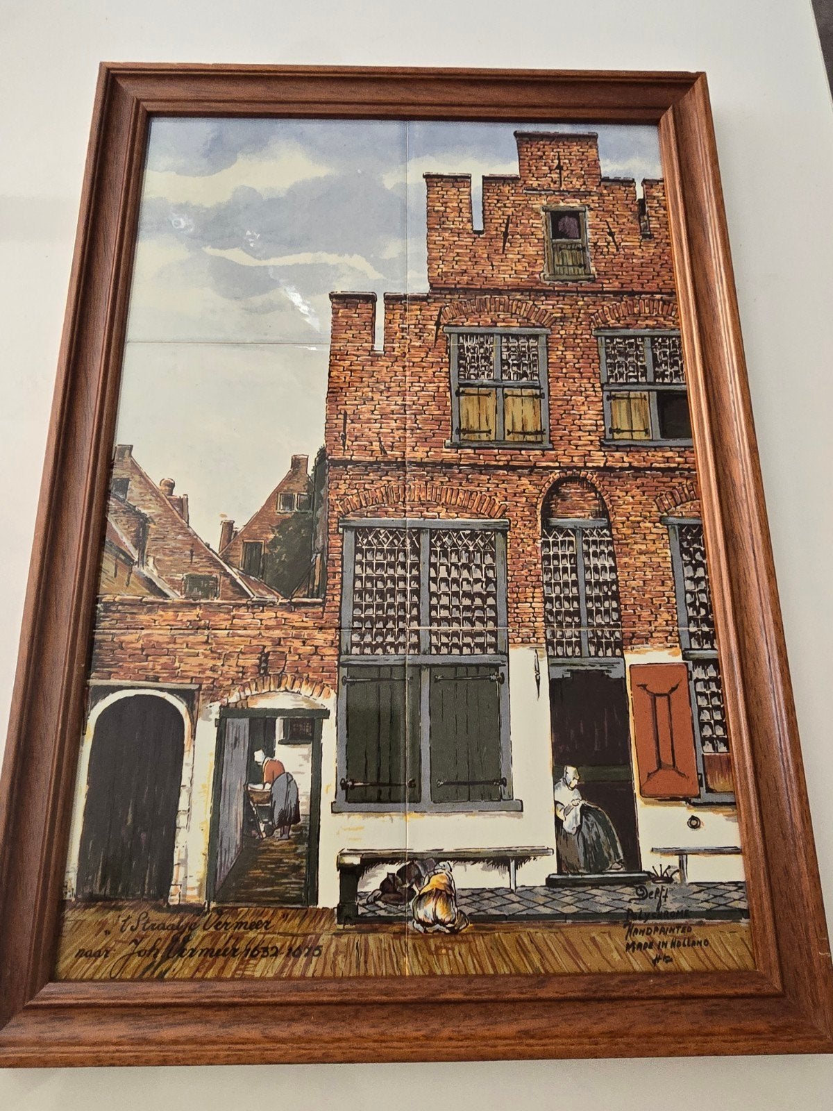 Delfts Polychroom Tegeltableau 'Het Straatje' Vermeer, Ophalen of Verzenden