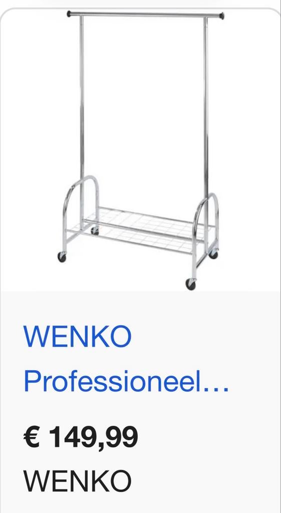 Wenko Kledingrek met Wielen en Schoenrek - Chroom, Kleding | Dames, Kledingrekken, Ophalen, Met wielen, Zo goed als nieuw