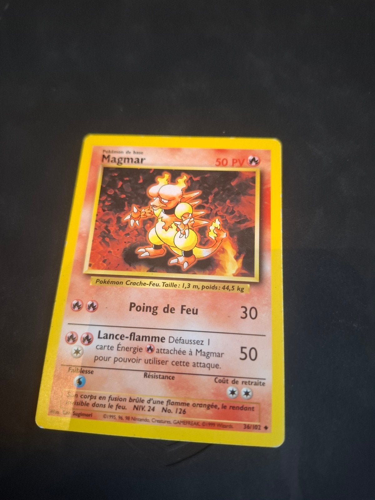 Pokémon Kaart Magmar 50 PV - Franse Basis Set, Ophalen of Verzenden, Gebruikt, Losse kaart