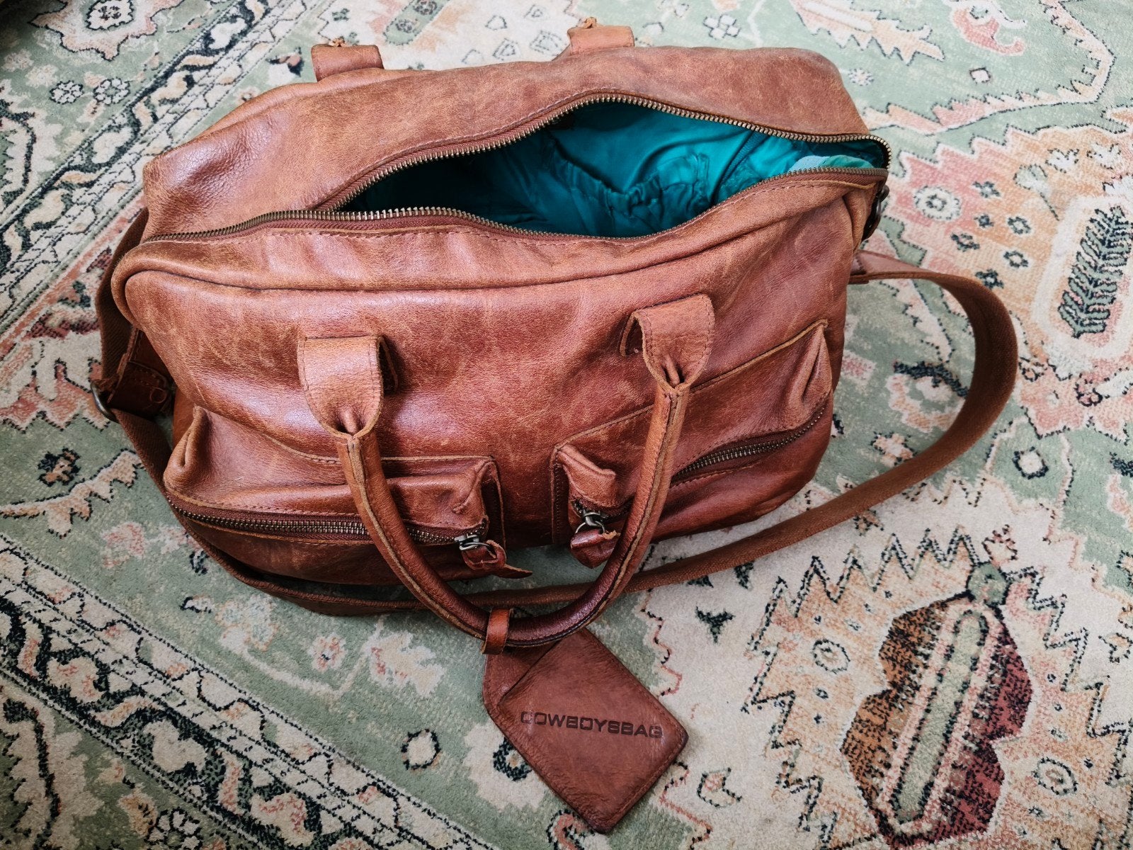 Cowboysbag Leren Reistas/Weekendtas - Bruin, Ophalen, 40 tot 60 cm, 30 cm of meer, Gebruikt