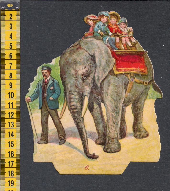 Ritje op de olifant antiek poezieplaatje (589), Ophalen of Verzenden