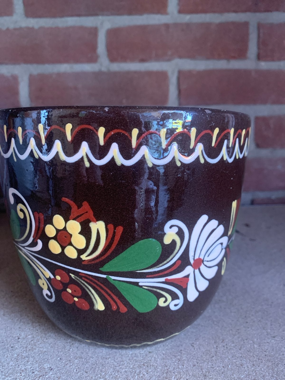 Vintage Bloempot met Handgeschilderde Bloemen 15 cm hoog, Ophalen of Verzenden