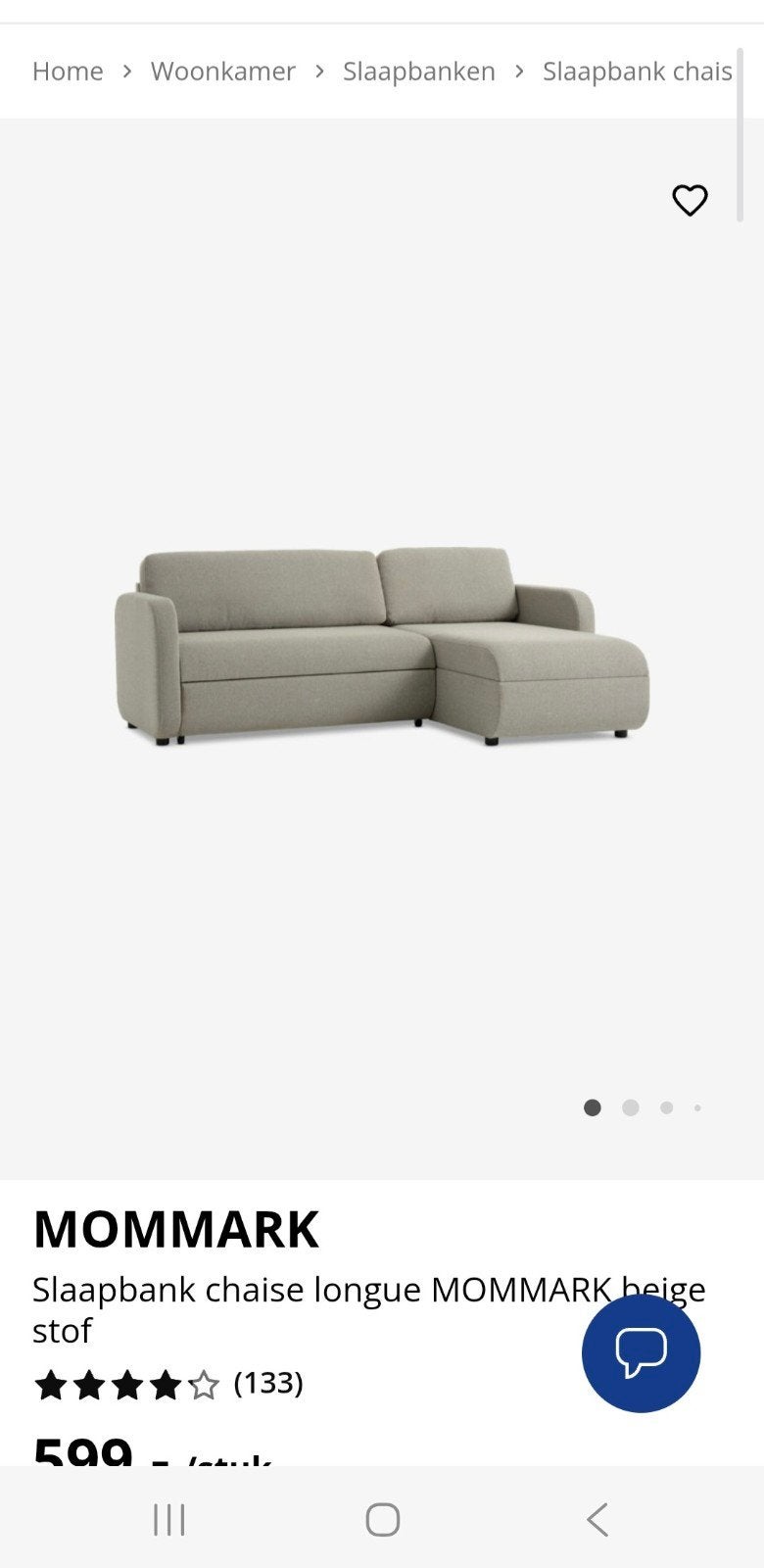 MOMMARK Slaapbank chaise longue beige stof, Ophalen, Gebruikt, Beige, Tweepersoons