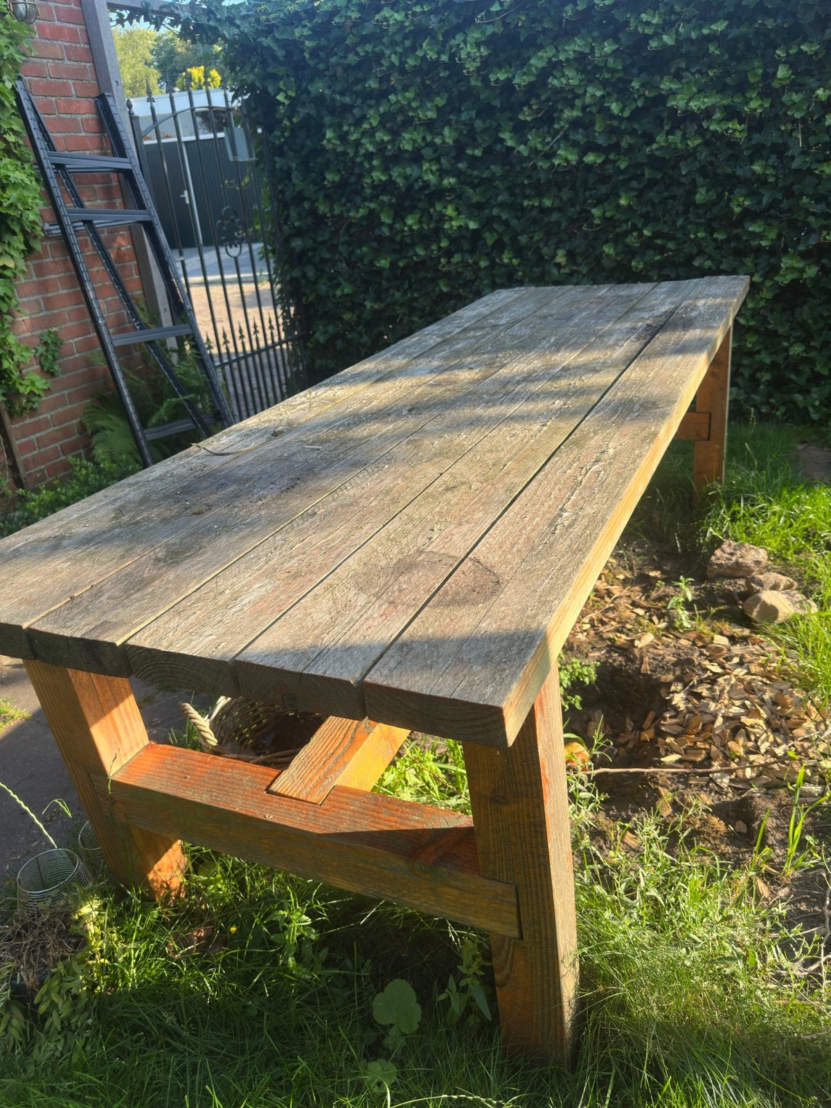 Grote houten tuintafel, opknapper (250x90x80 cm), Tuin en Terras, Tuintafels, Gebruikt, Rechthoekig, Hout, Ophalen