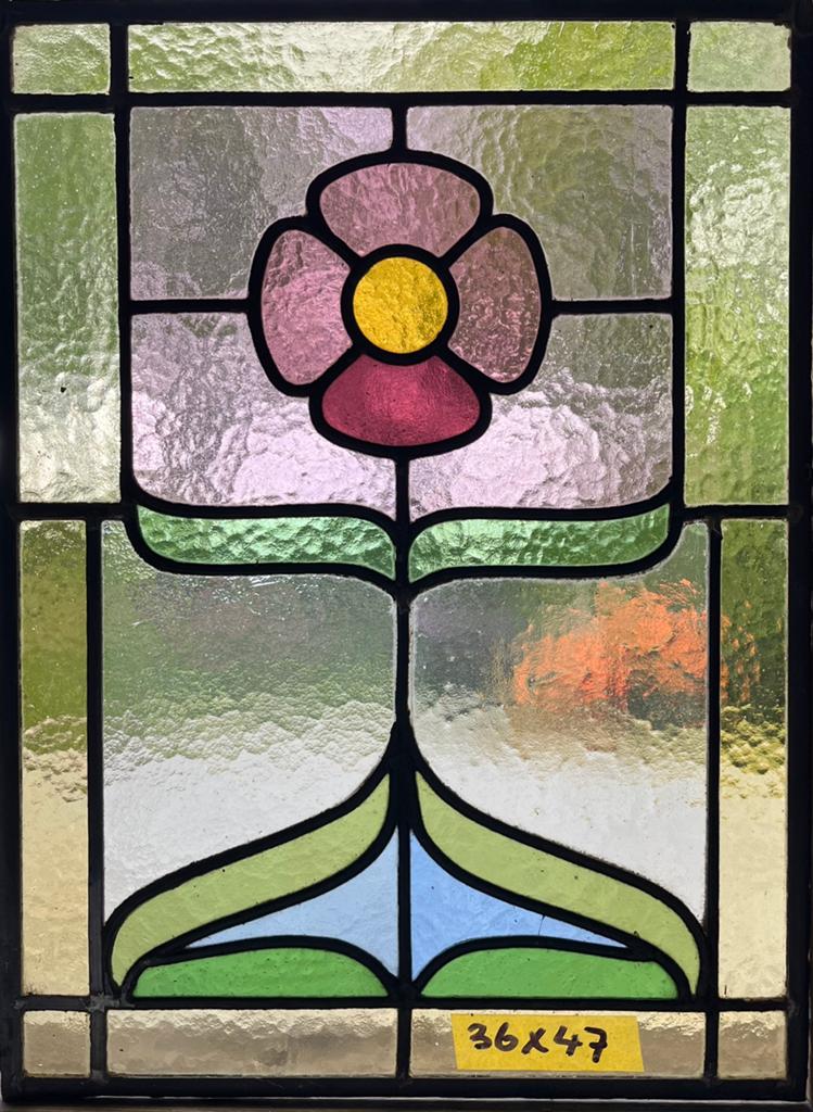 Prachtige Glas in Lood Ramen Art Nouveau, Gevelraam of Ruit, Gebruikt, Ophalen of Verzenden, Minder dan 80 cm