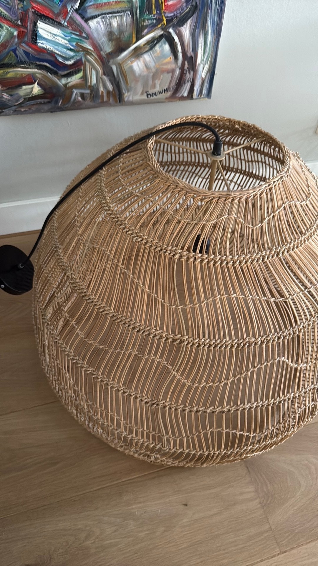 HKliving Wicker hanglamp large - Naturel riet, Ophalen, Gebruikt, Natuurlijk materiaal, E27 (groot)