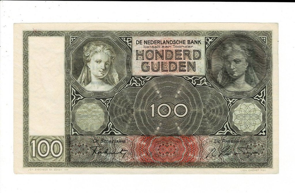 Luitspelende Vrouw, 100 gulden 1942 - UNC, Ophalen of Verzenden, 100 gulden